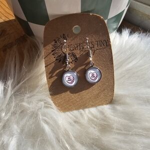 Silver and Pink Be Mine Heart Earrings Handmade Stainless Steel